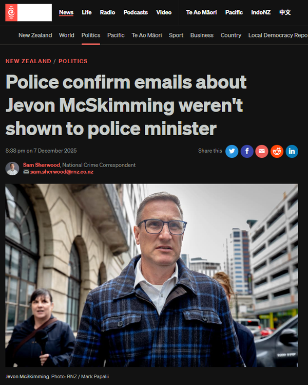 “The Jevon McSkimming Scandal and the Neoliberal Rot at the Heart of New Zealand’s Police” - 8 December 2025