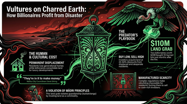 “VULTURES CIRCLING CHARRED EARTH: How Kiwi Billionaires Are Profiteering From California’s Wildfire Catastrophe” - 10 January 2026