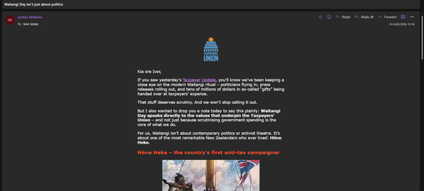 "Jordan Williams and Elliot Ikilei Try to Chop Down Te Tiriti:  The Atlas Puppets with Plastic Axes at Waitangi" - 6 Febrruary 2026