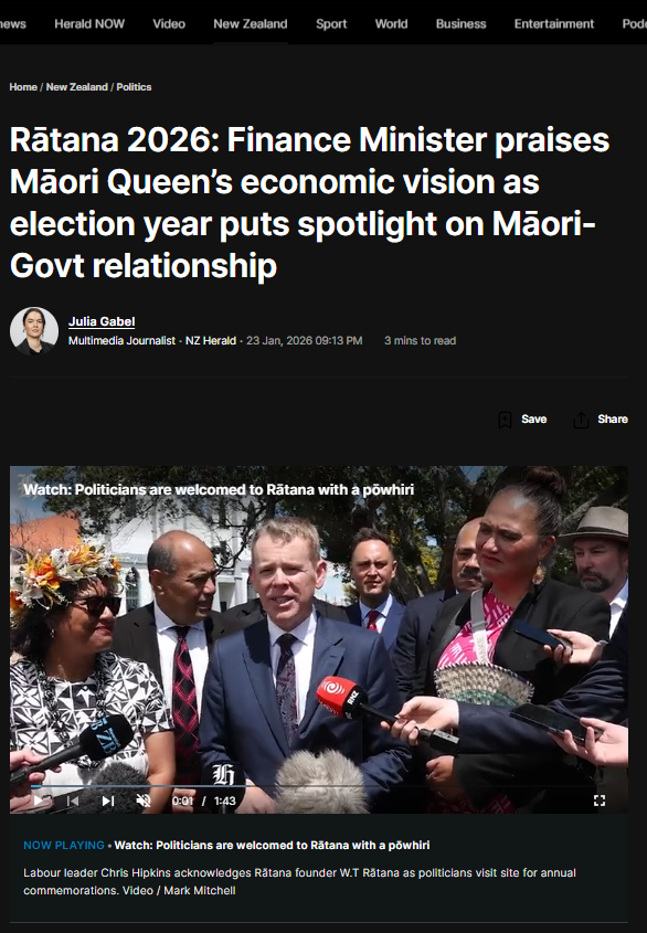“Rātana 2026: The Crown’s Neoliberal Coup—How the Māori Queen Became Brand Ambassador for Indigenous Capitalism While Te Tiriti Burns” - 24 January 2026