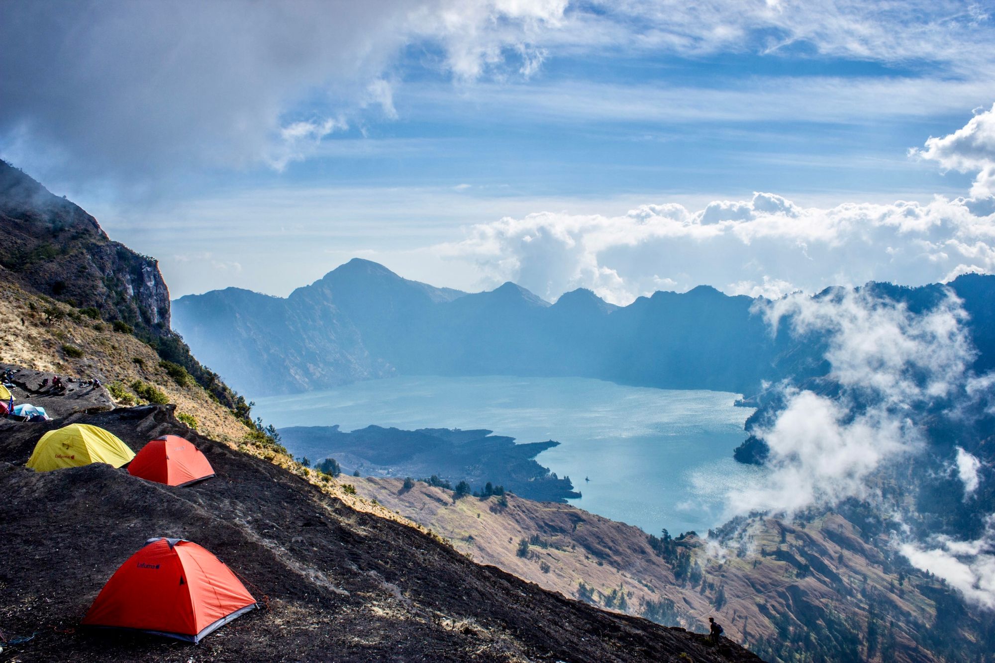 Mount Rinjani tents above the Volcanic crater