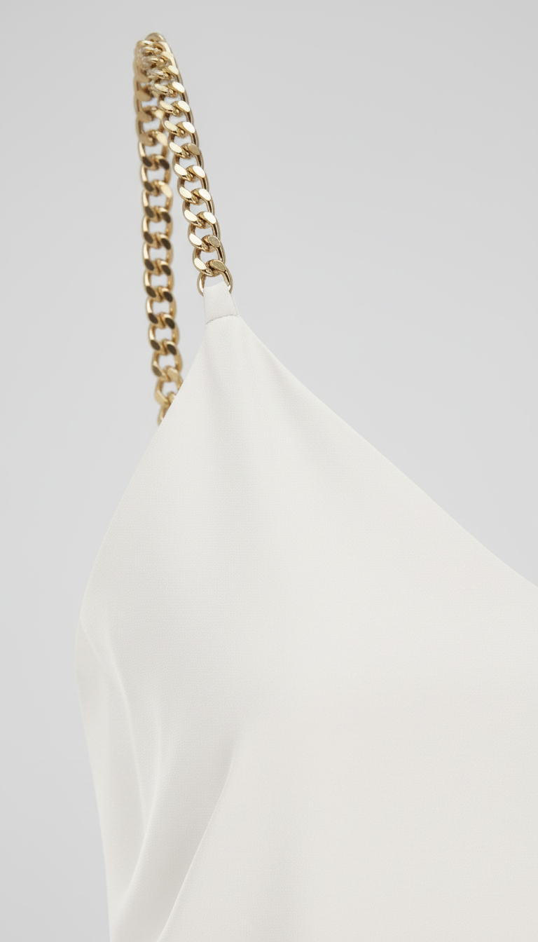 White Satin Cami with Gold Chain Straps detail