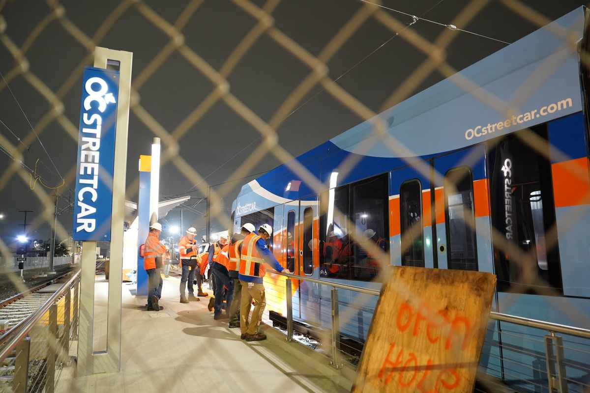 First of several streetcars arrive in Santa Ana