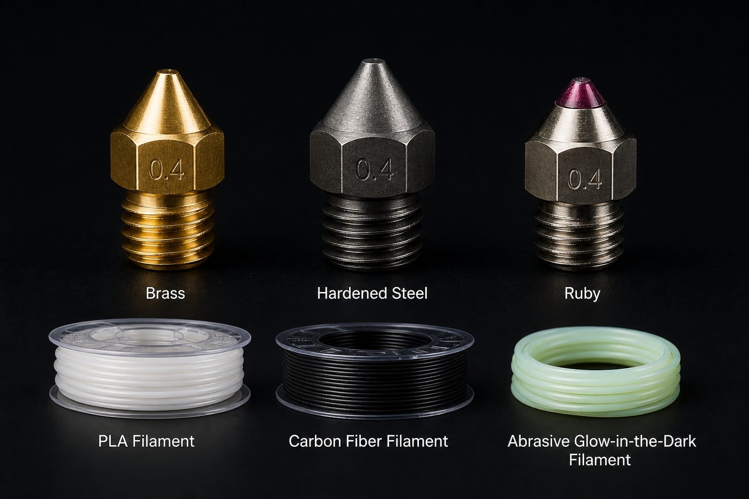 3d printer nozzle materials brass steel ruby