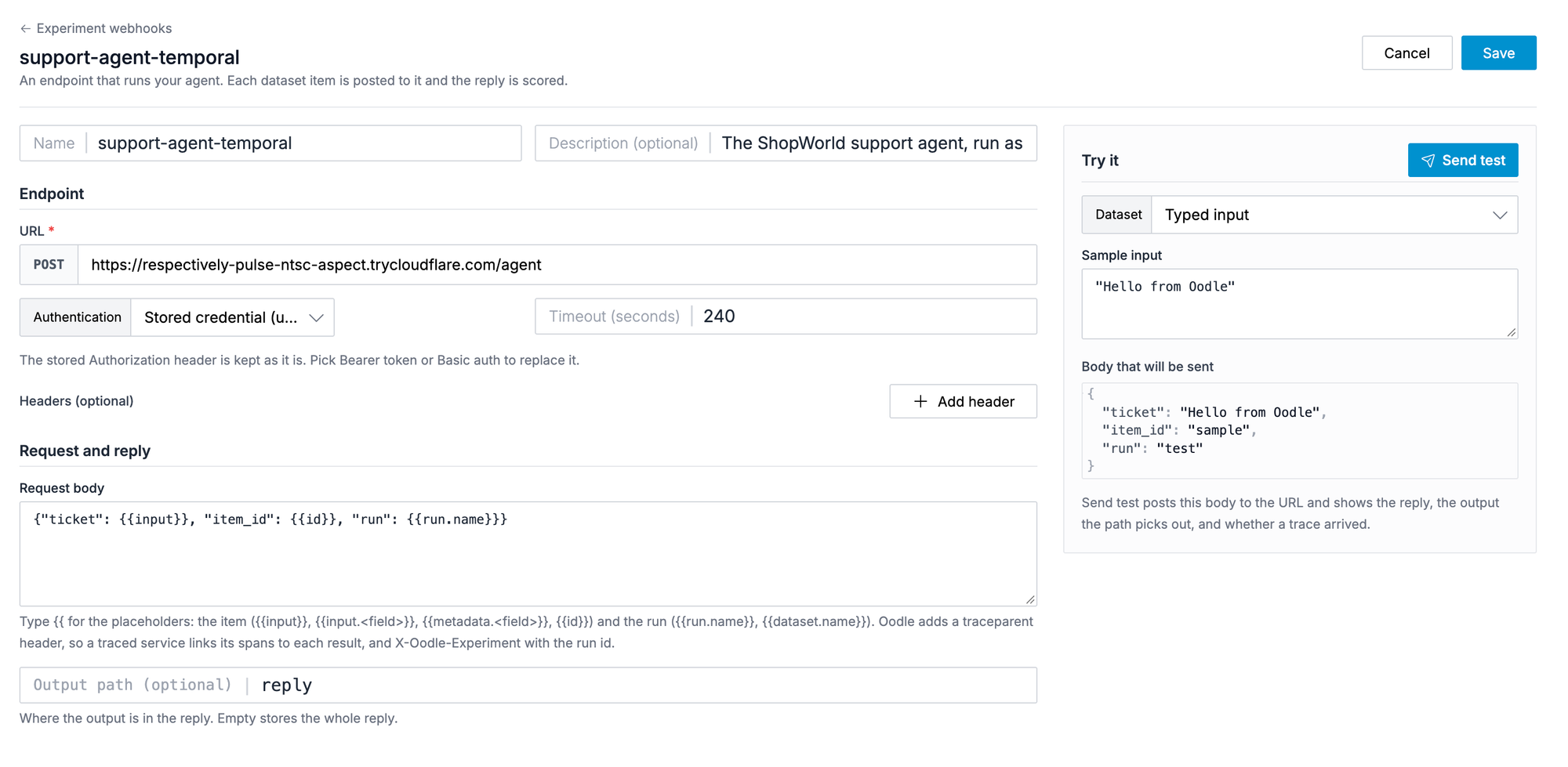 Experimental webhook setup in Oodle