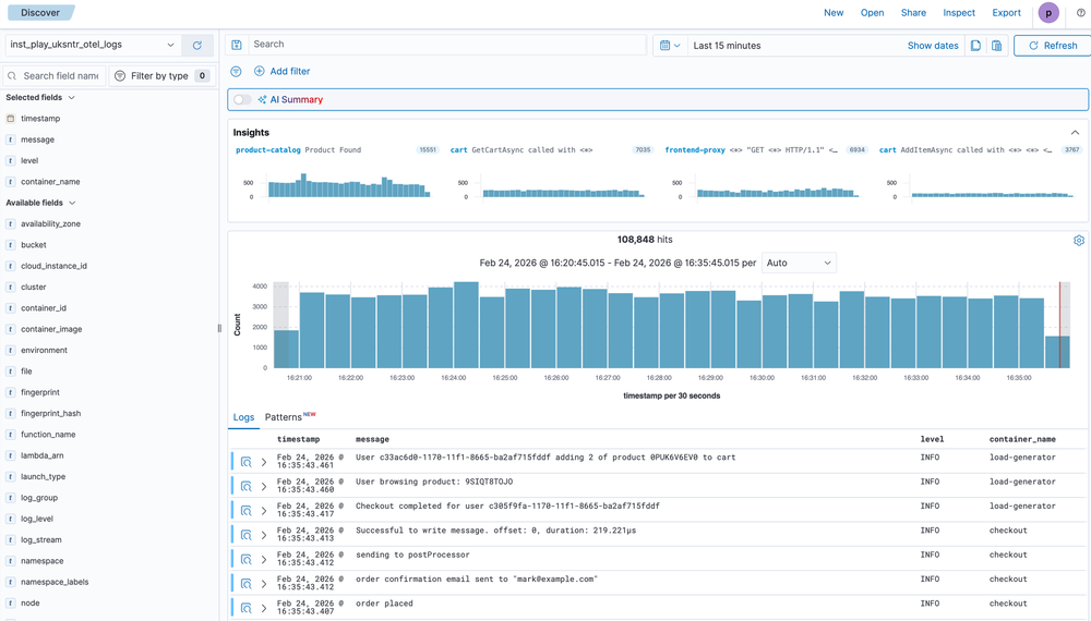 Zaggle's unified log view in Oodle, all services, one search bar
