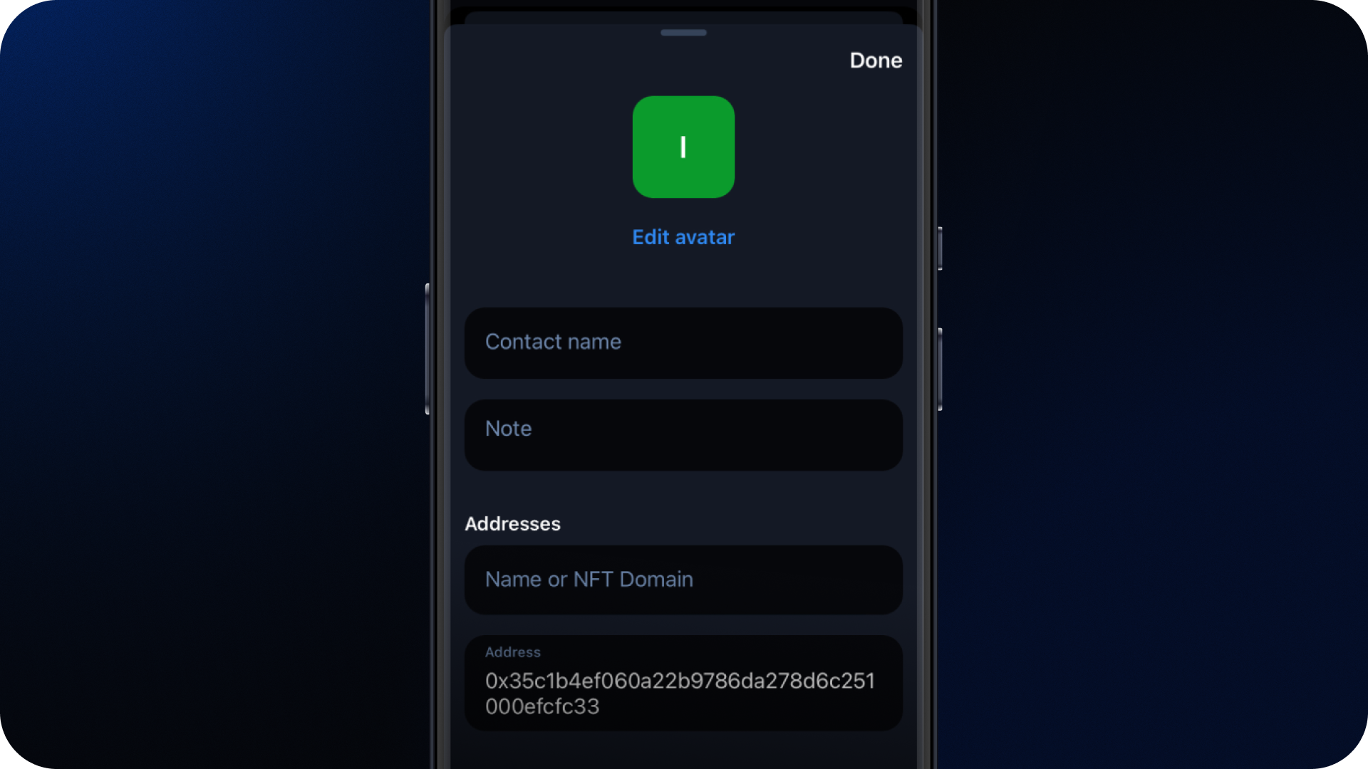 ENS domain in 1inch Wallet address book