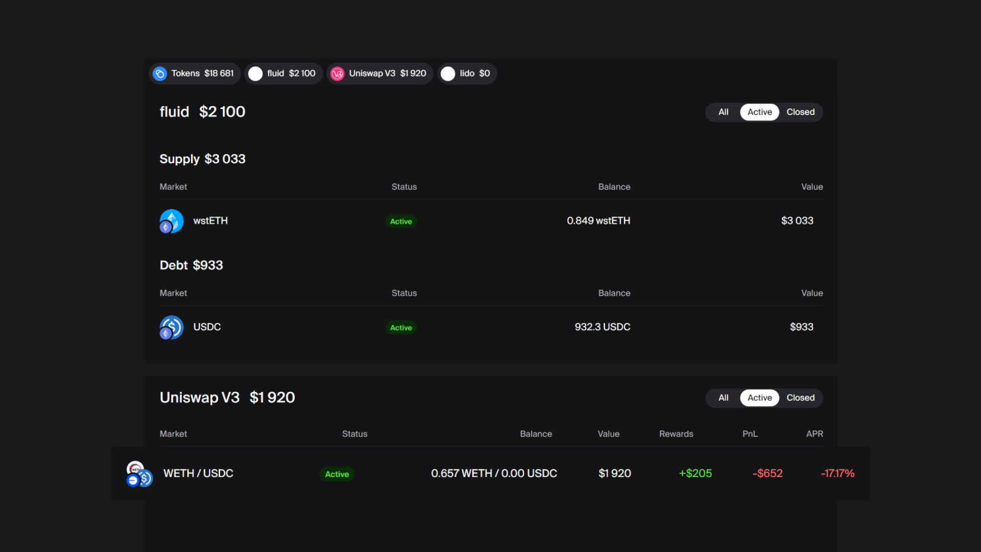 1inch Portfolio UI