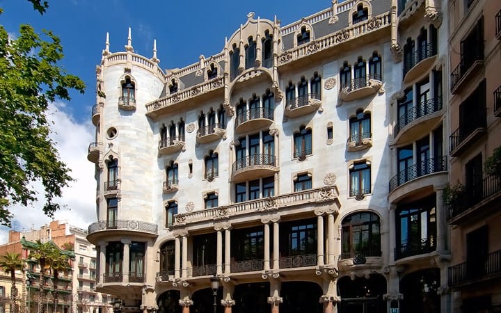 The exterior of the Hotel Casa Fuster in Barcelona, which is one of the best hotels in the Gracia neighborhood to stay in.