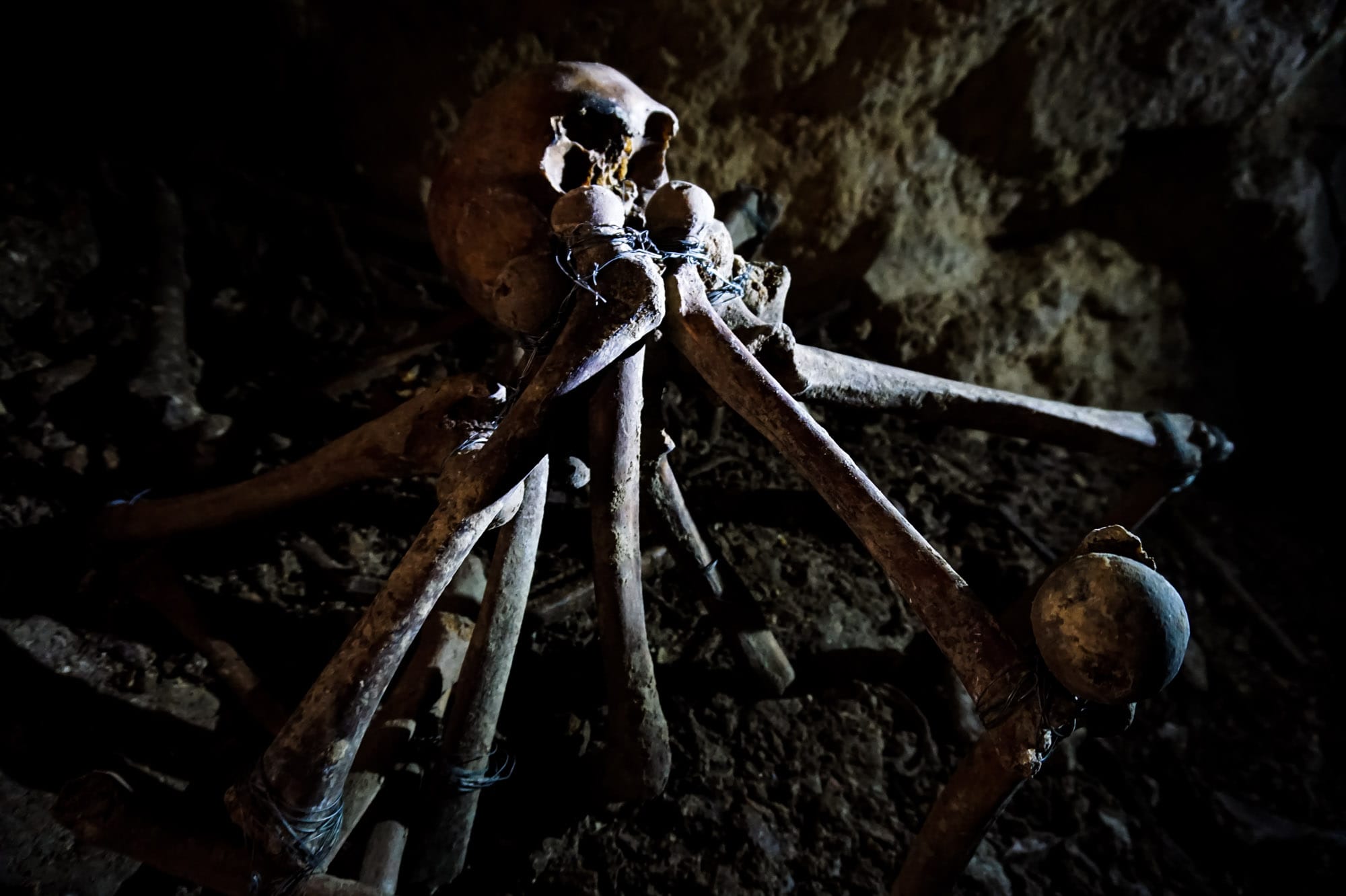 Artwork made from the bones inside the Paris Catacombs.