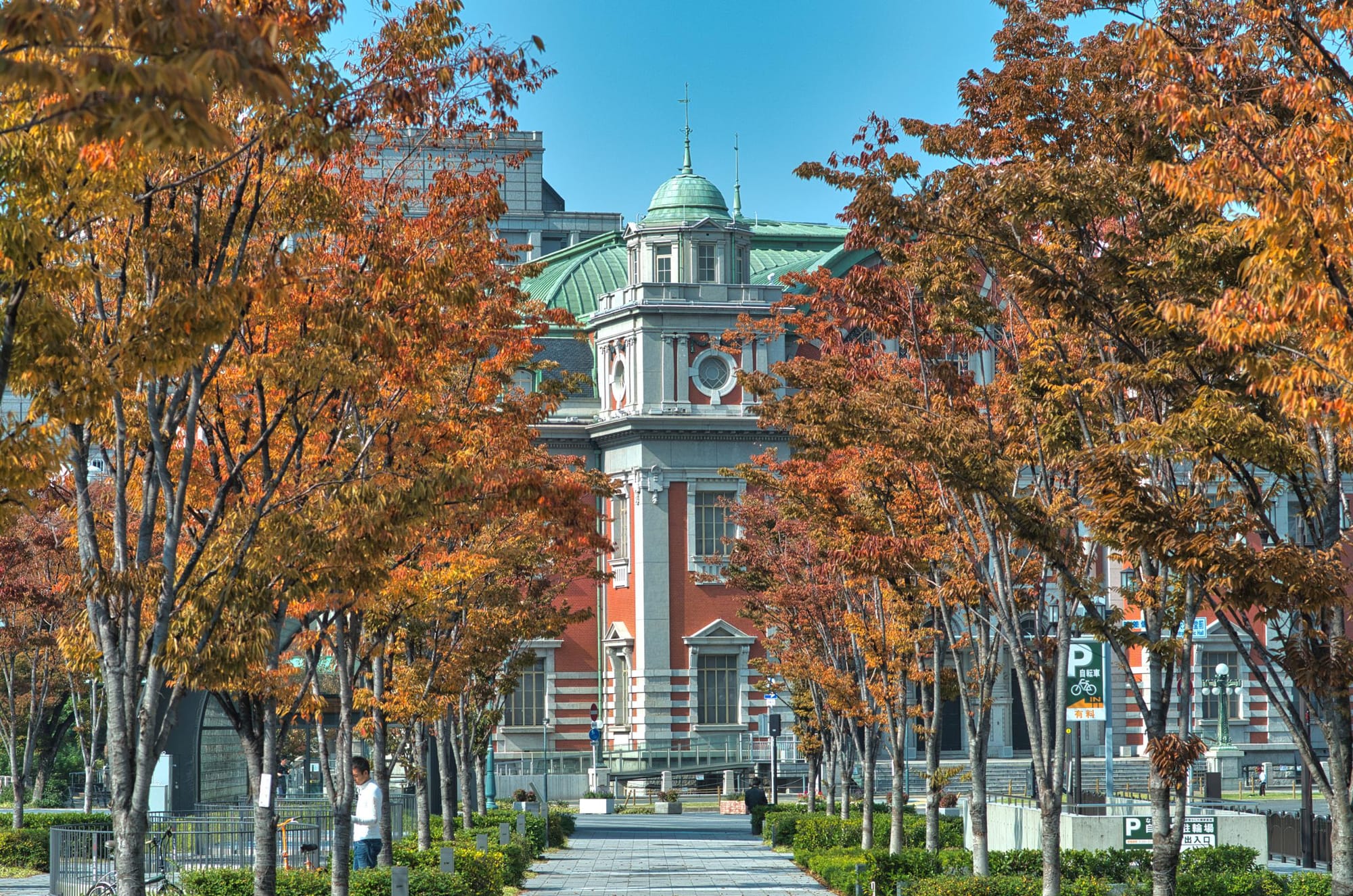 Autumn at Nakanoshima Park with trees changing colors. 