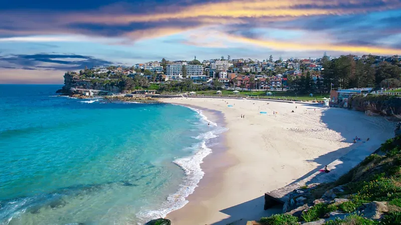 Ariel view of Bondi Beach in Sydney Australia, the area is one of the most popular beach destinations in the world.