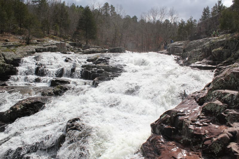 Rocky Falls in Shannon County Near Winona, Missouri is a large fall that instead of being steep it's just a long falls that gradually falls and one could even walk down it if they wanted. 