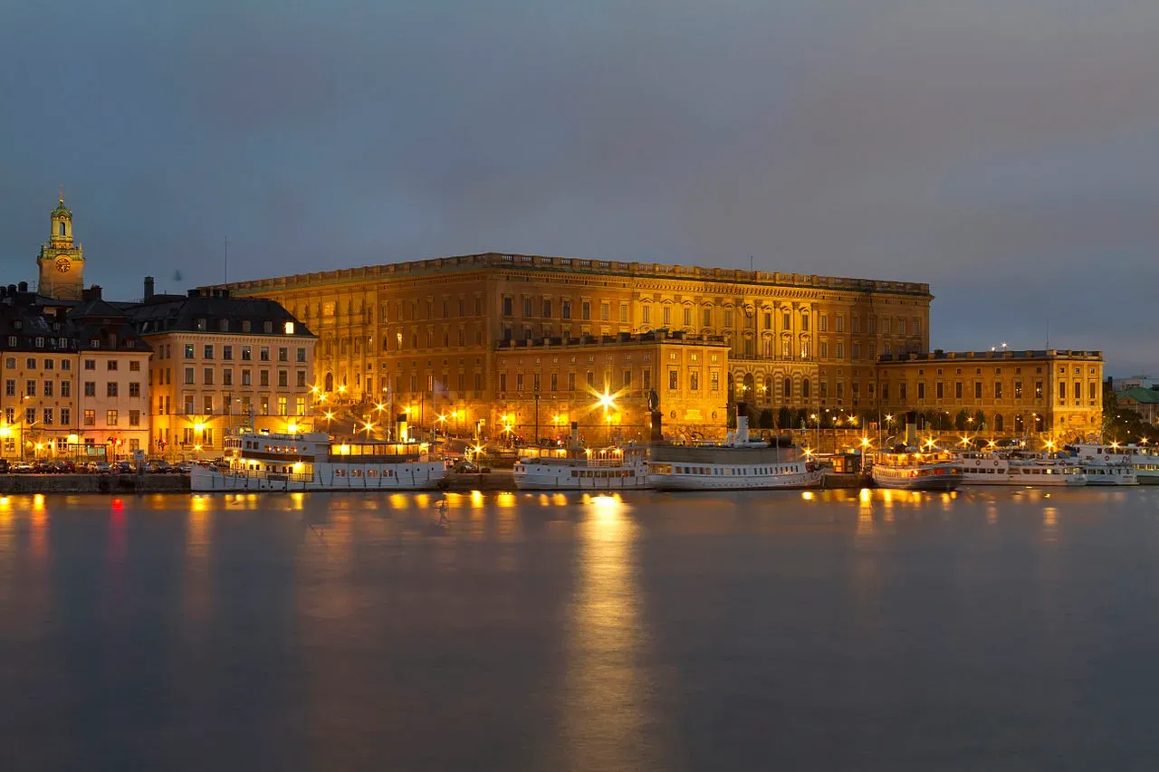 The Royal Palace in Stockholm, Sweden at night.