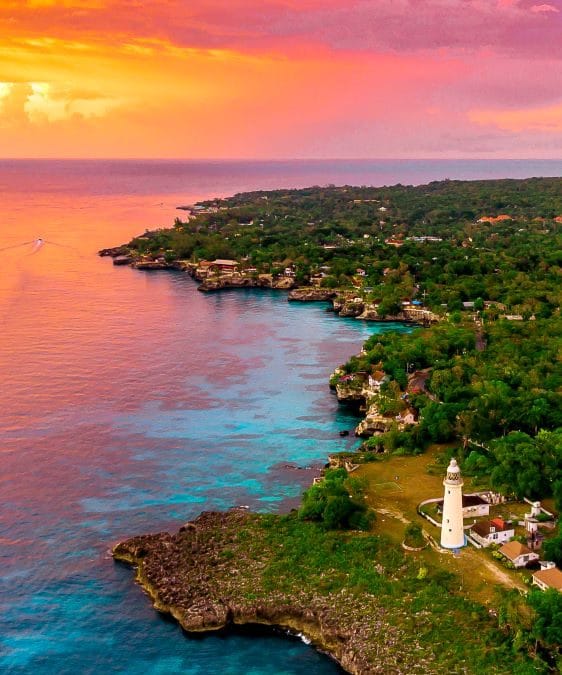 Ariel view of Negril's Lighthouse at Sunset