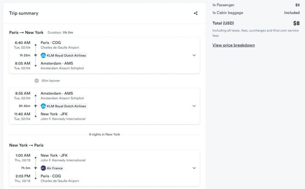 Airline Error Fare, Mistake Fare to New York from Paris for $8 round trip