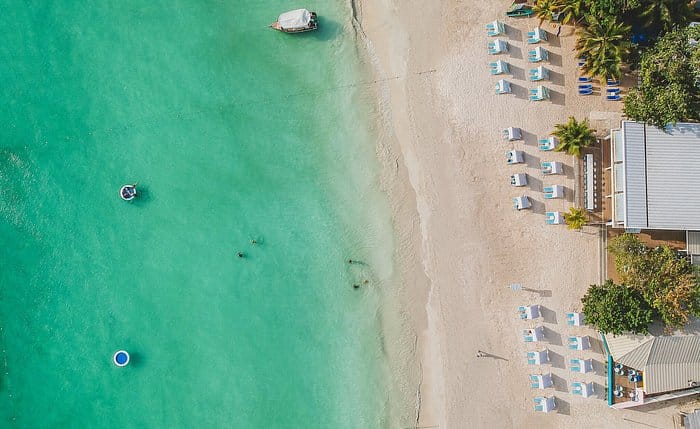 Ariel view of the beach and ocean at Skylark Negril Beach Resort