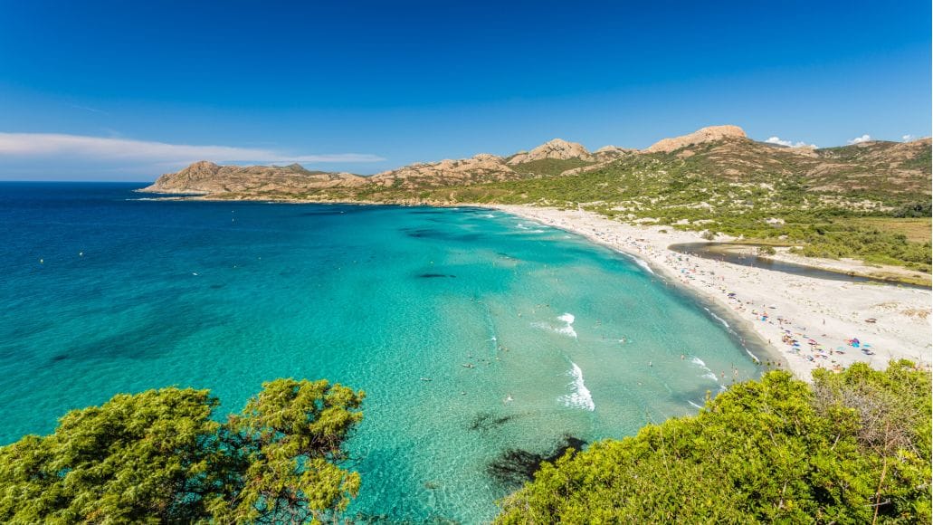 Ariel view of Plage de l’Ostriconi beach in France.