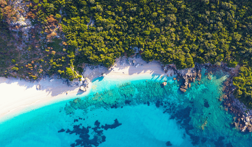 Crystal clear turquois waters in Dhërmi Albania. 