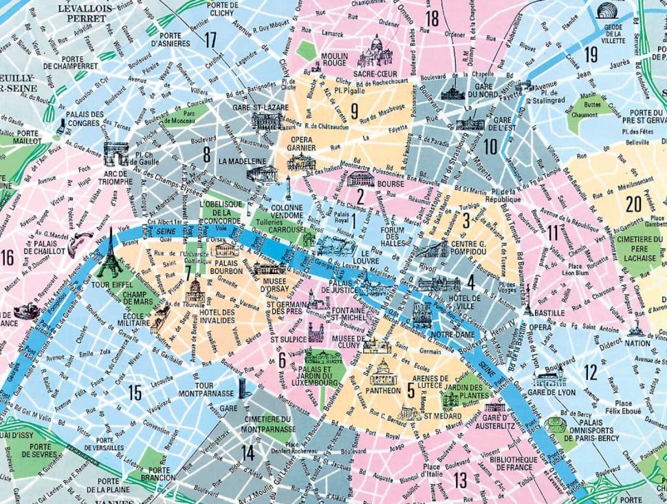 Map of the different Paris Arrondissements