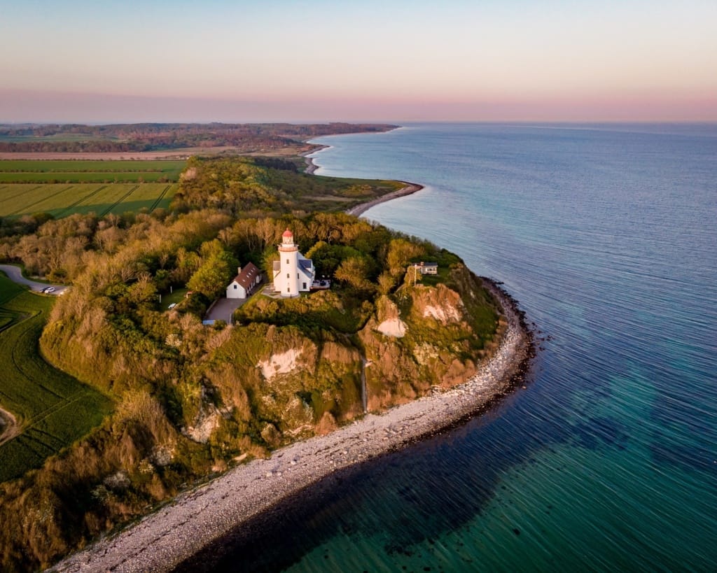 Ariel view of a light tower on Samsø island in Denmark.