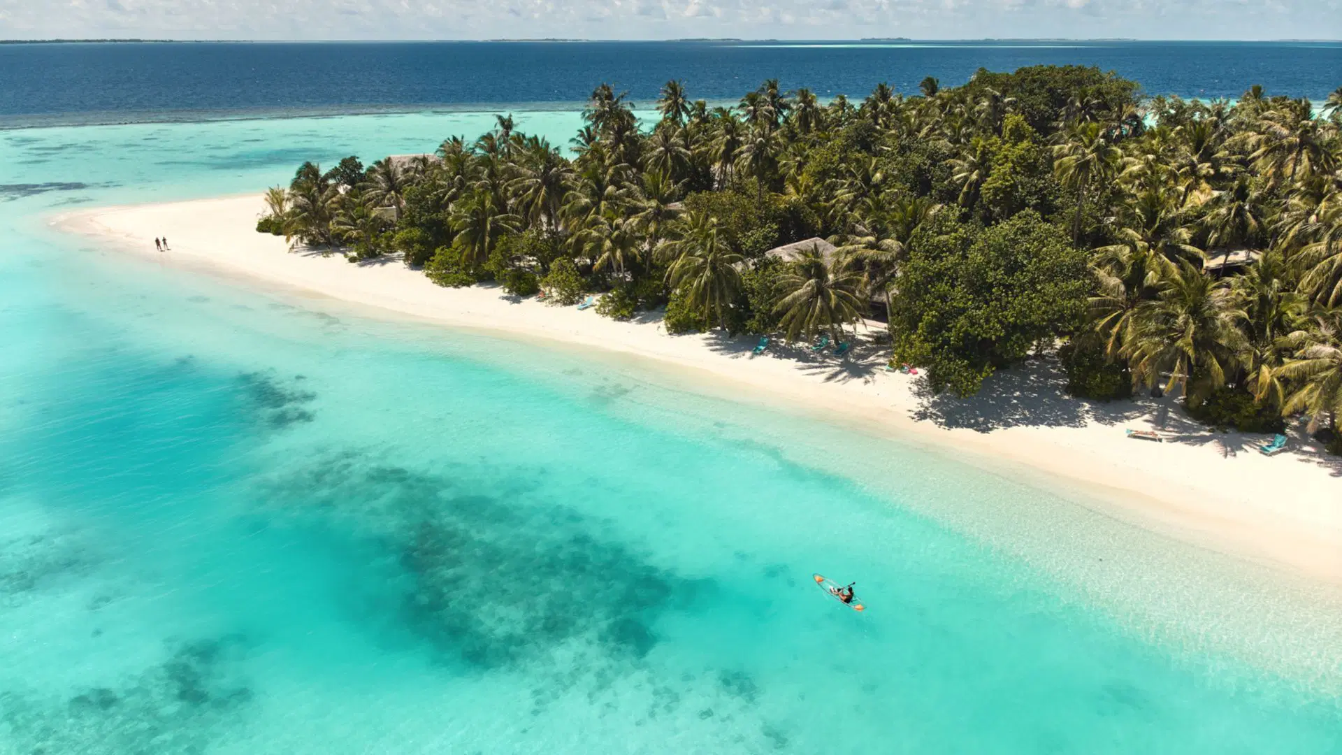 Ariel view of pristine white sandy beach in the Maldives, the 9th most visited beach destination in the world.