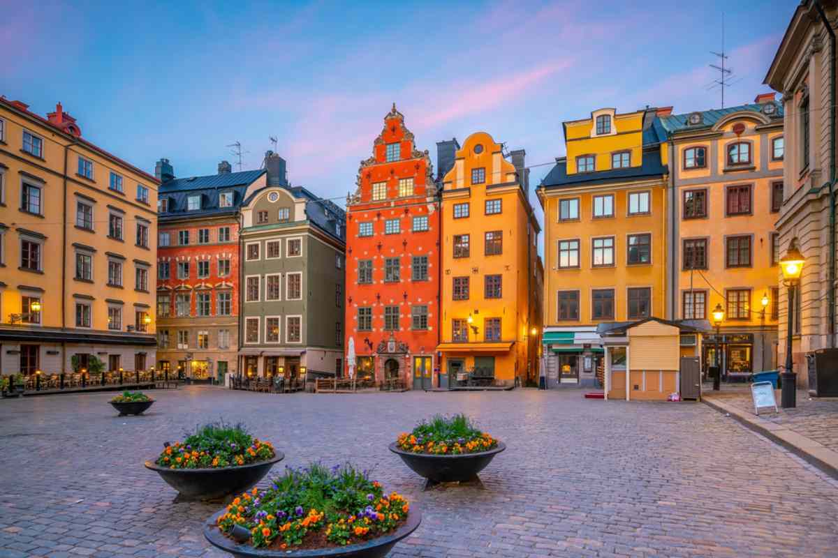 View of Colorful buildings at Gamla Stan (Old Town) Stockholm