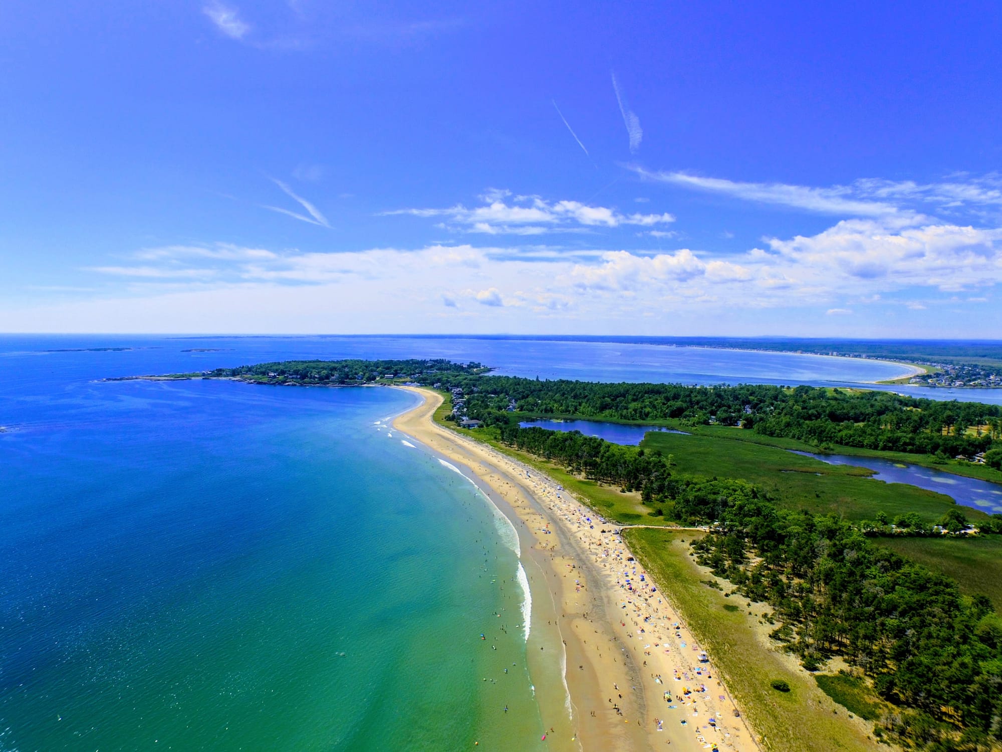 Ariel view of Scarborough State Beach in Rhode Island.
