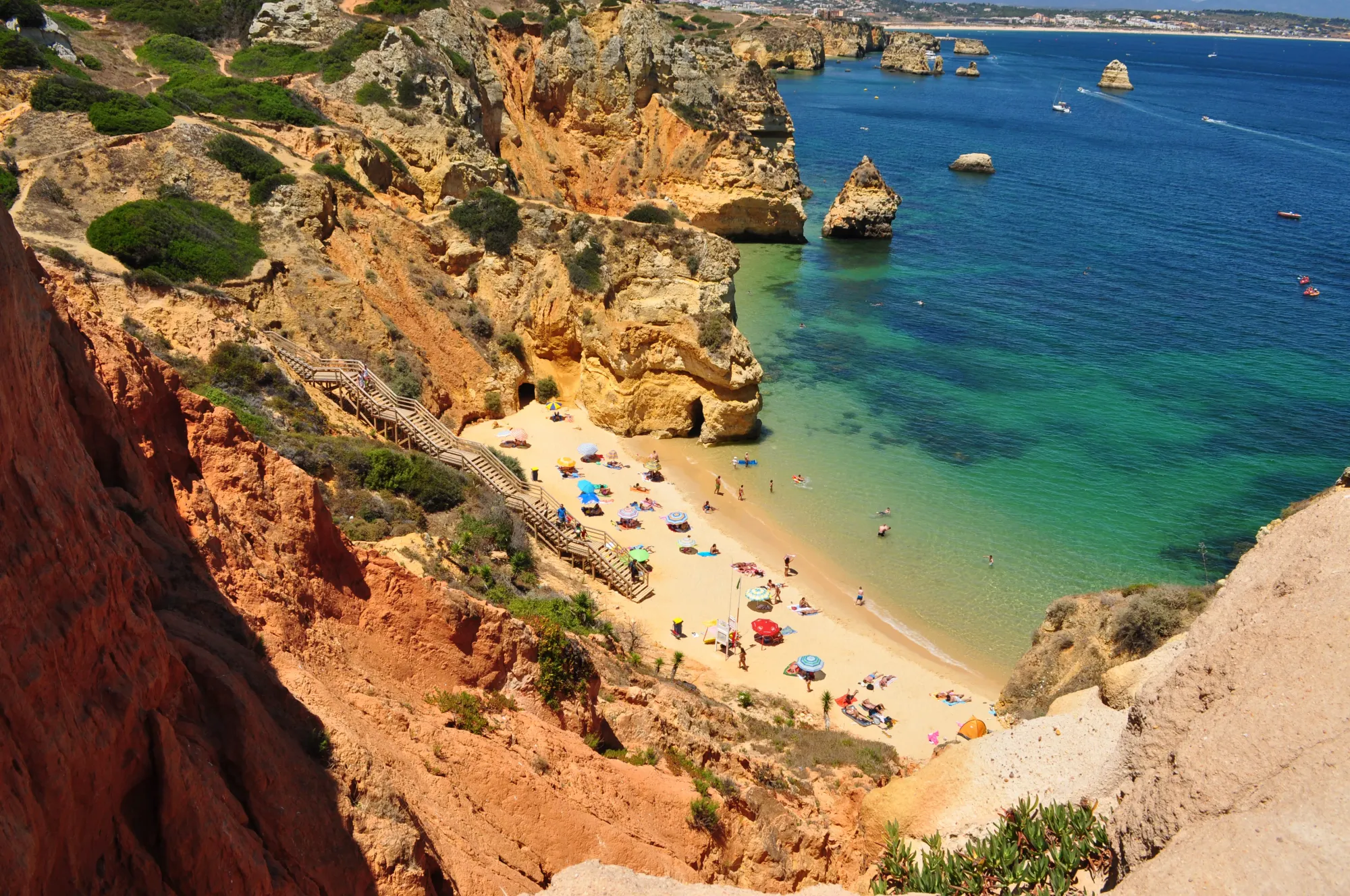Ariel view of Praia do Camilo in Portugal.
