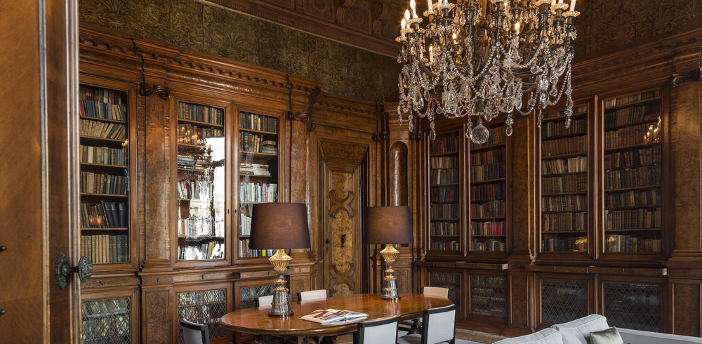 The library at Aman Venice in Venice, Italy.