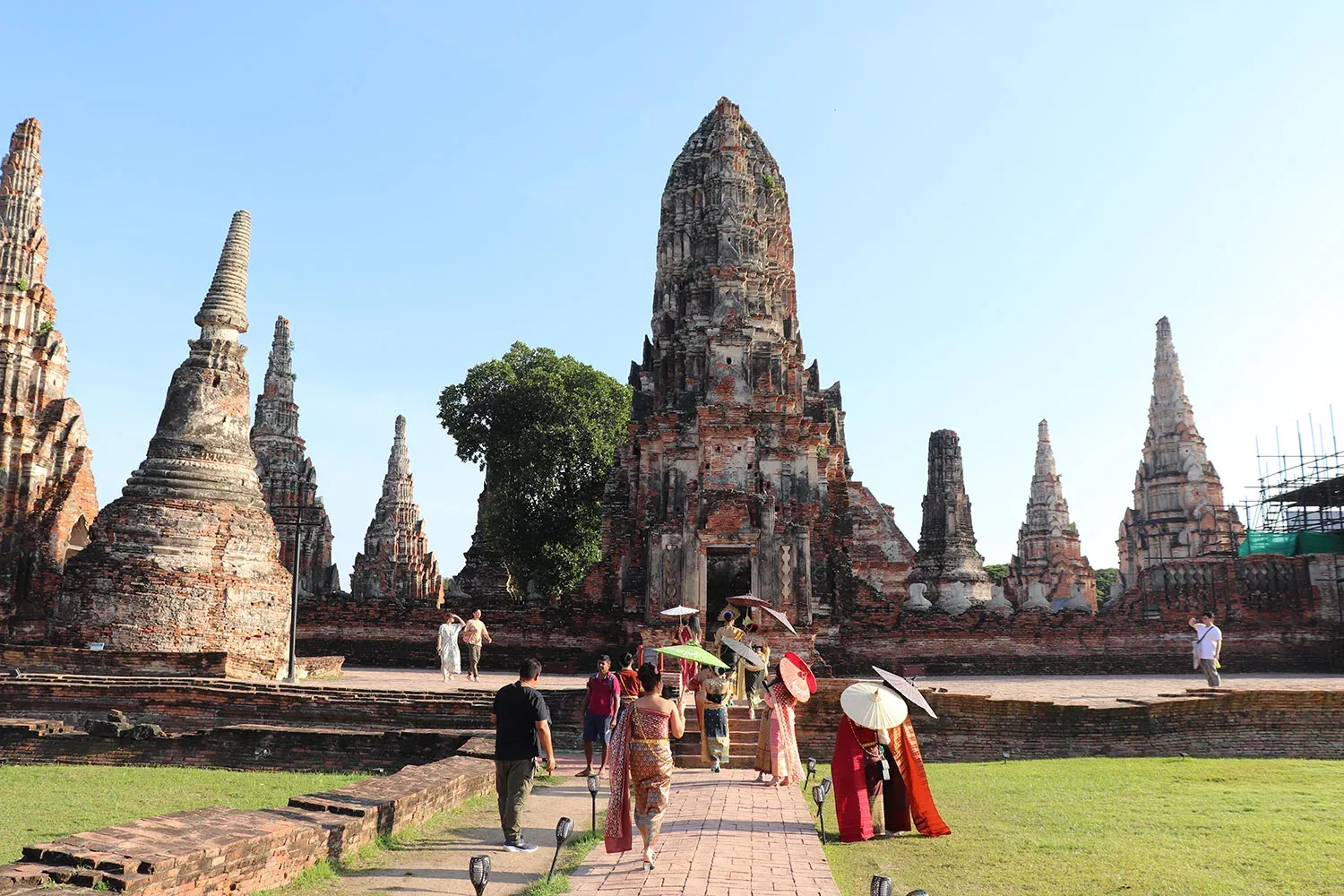 People visiting a temple complex at Wat Chaiwatthanaram Ayutthaya, Thailand