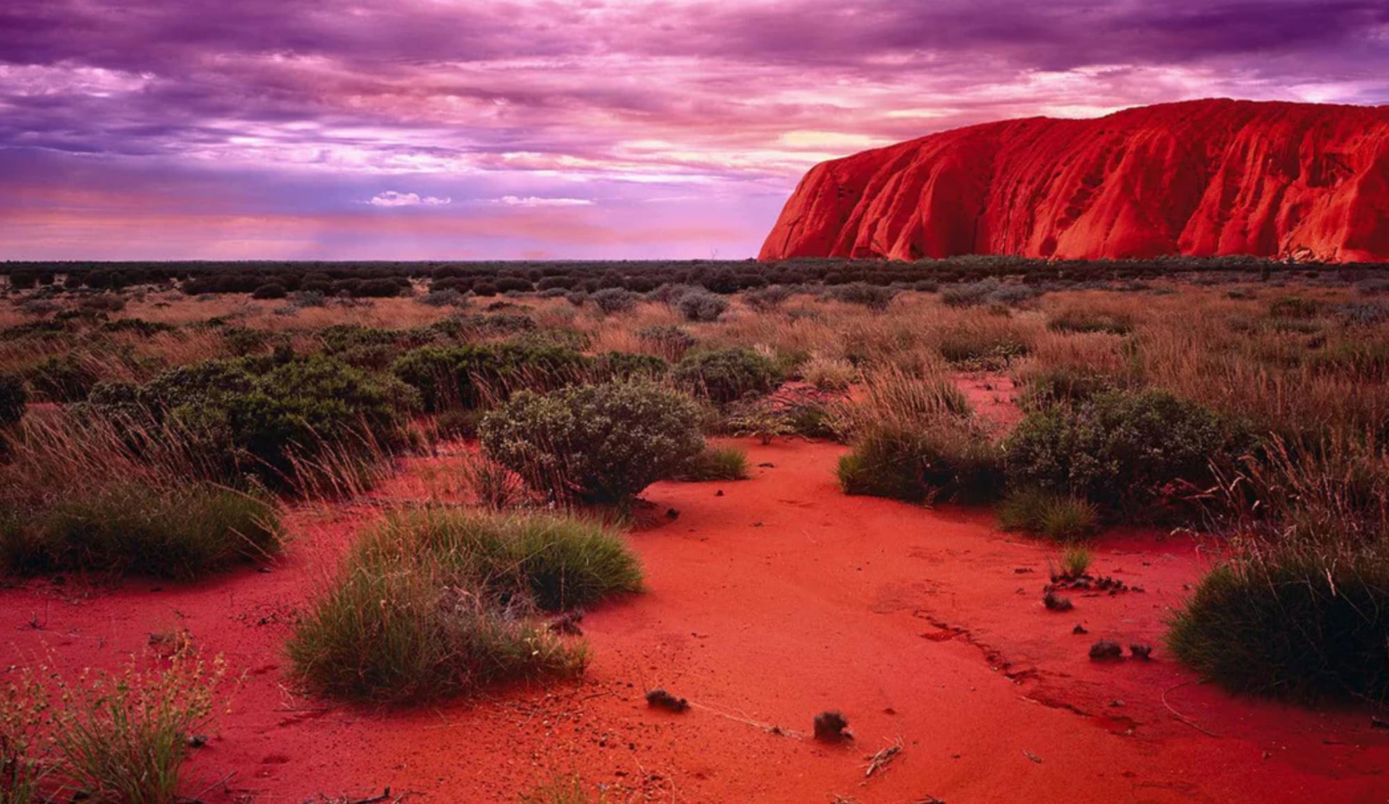 Ayers rock in Australia at sunset.