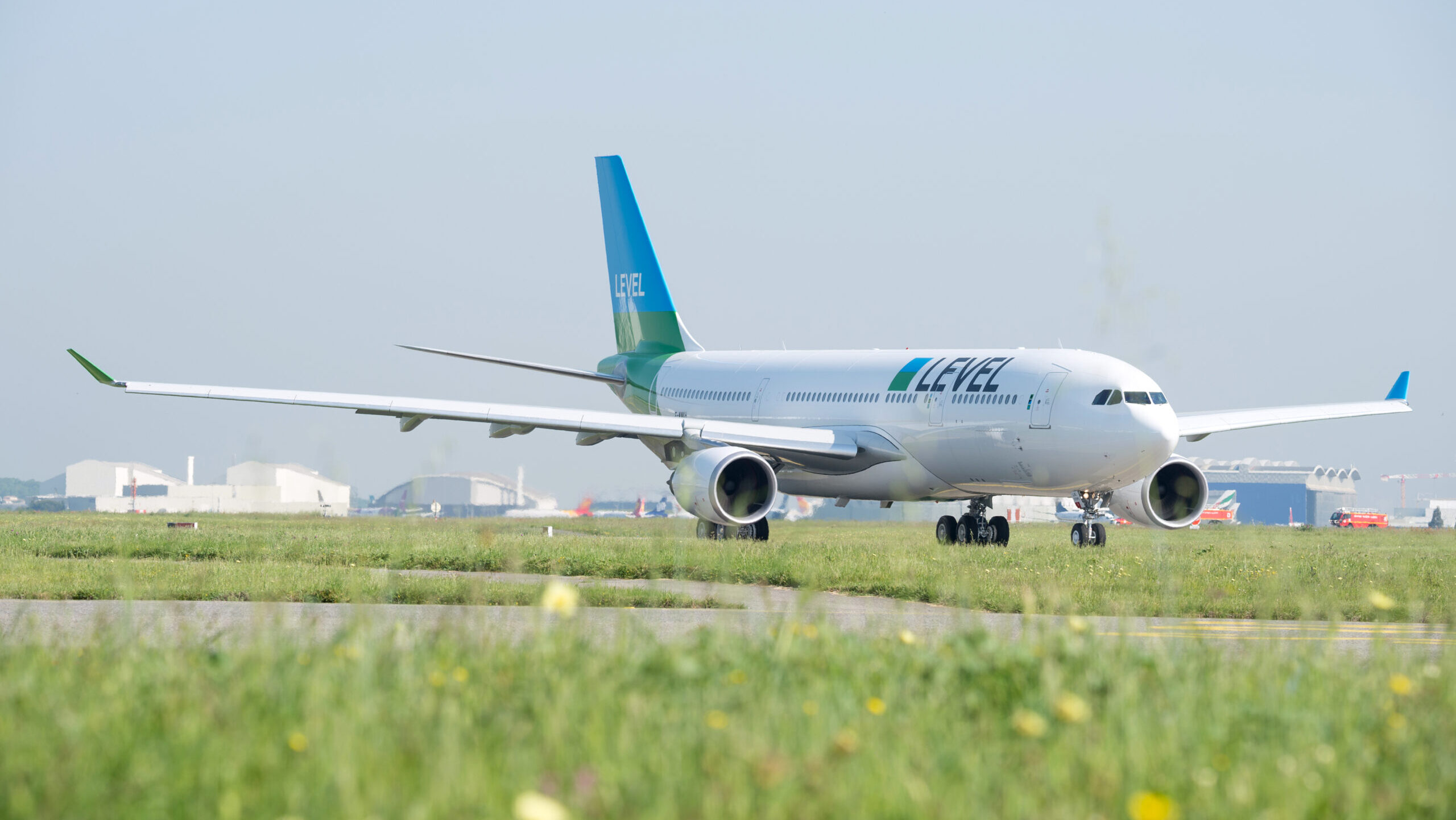 Level airlines jet on the runway.