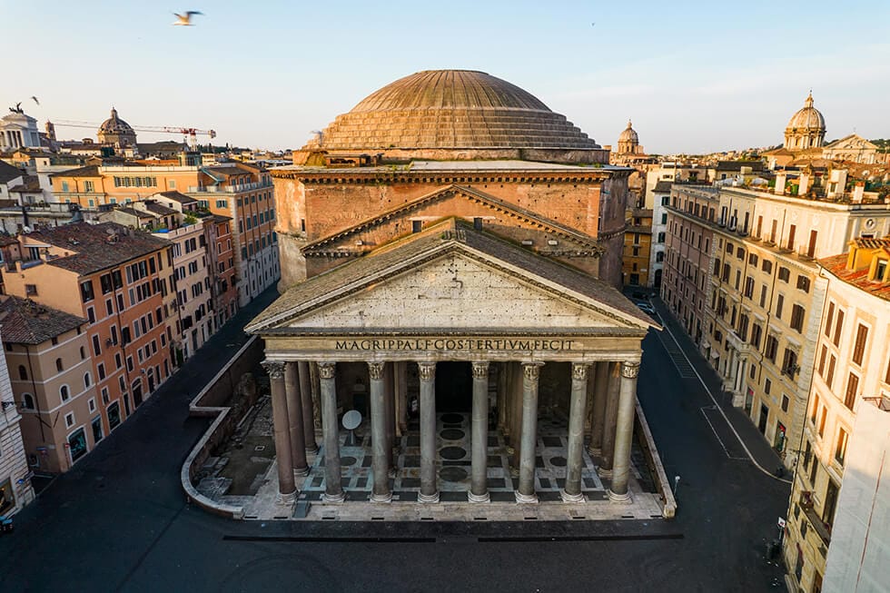 Ariel view of the Pantheon entrance in Rome.