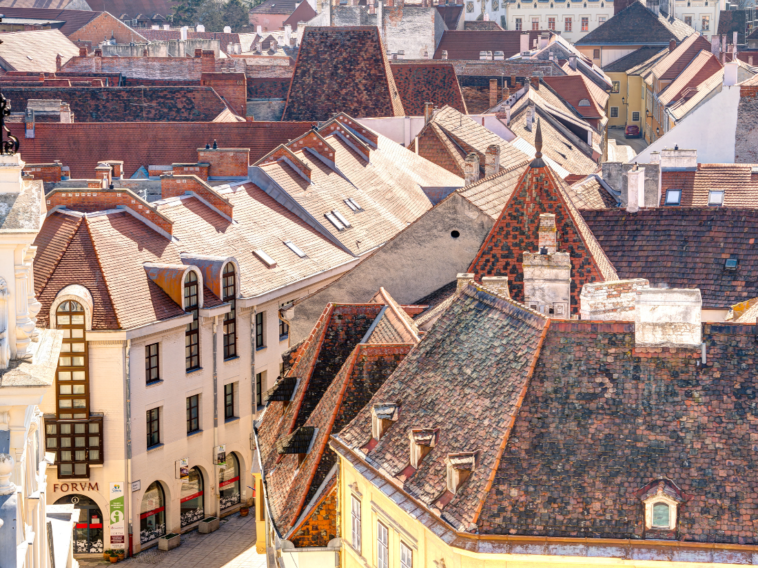 Old medival houses in Sopron, Hungary.