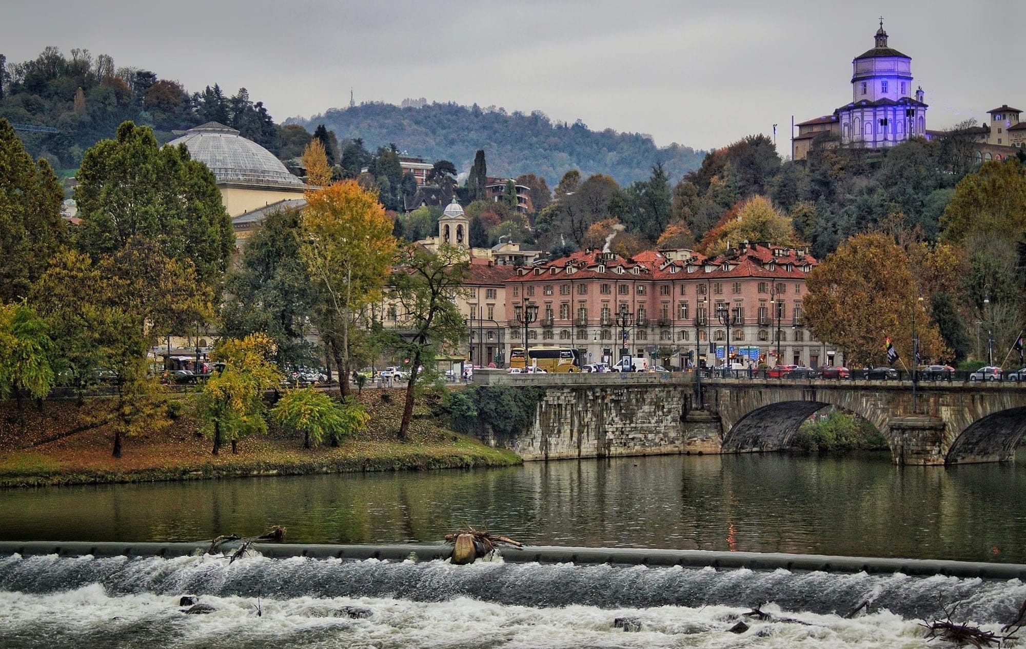 And old bridge crossing the river in Turn, Italy.