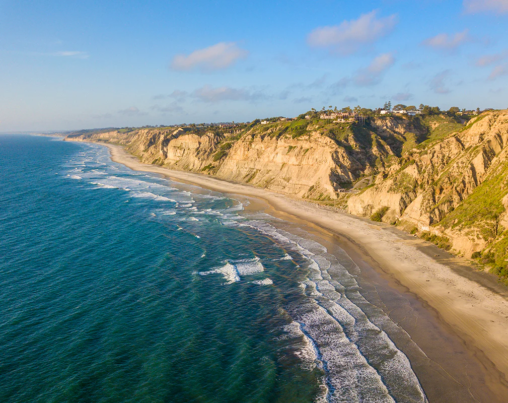 Ariel view of blacks beach in San Diego.
