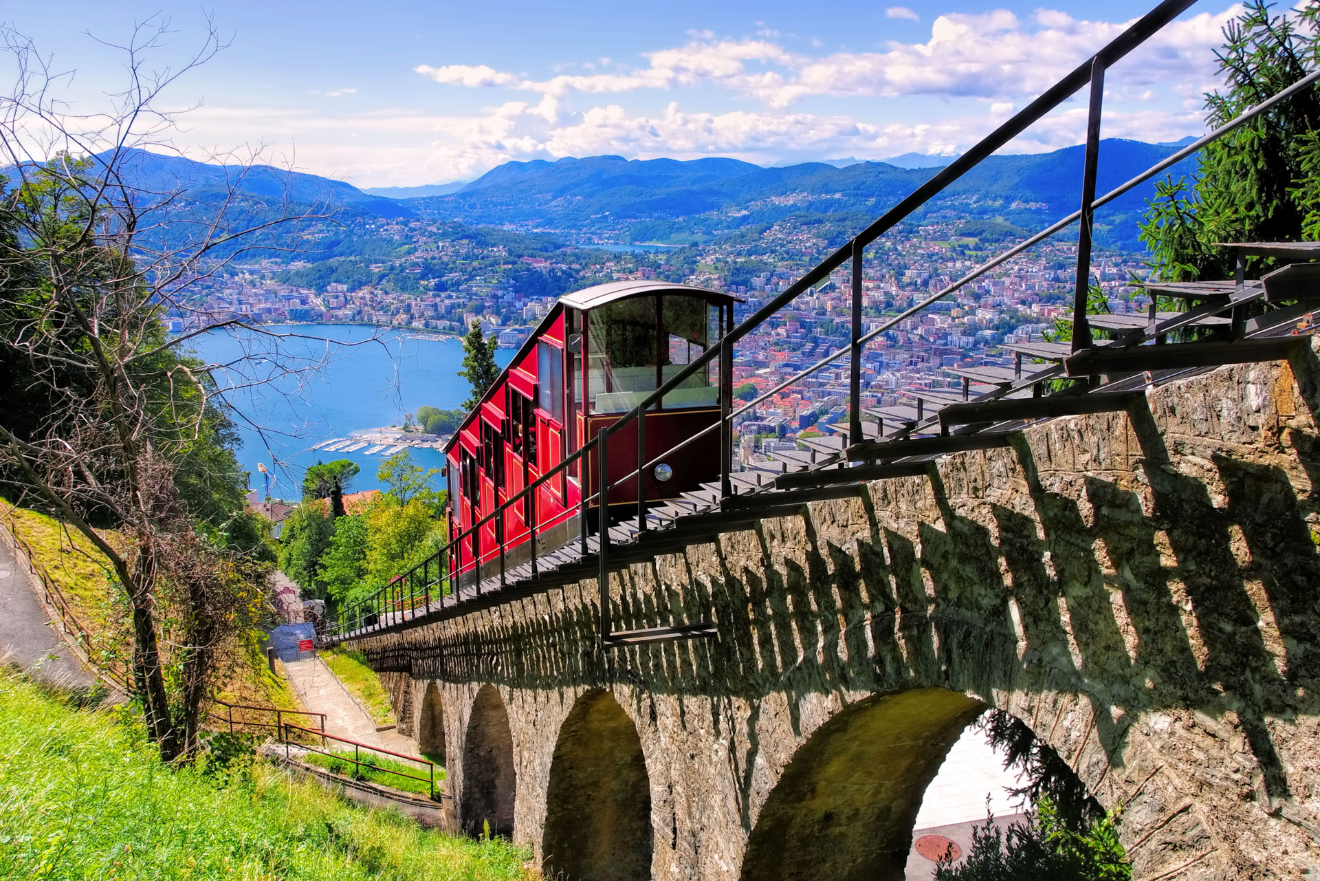 Train going up a hill in Lugano