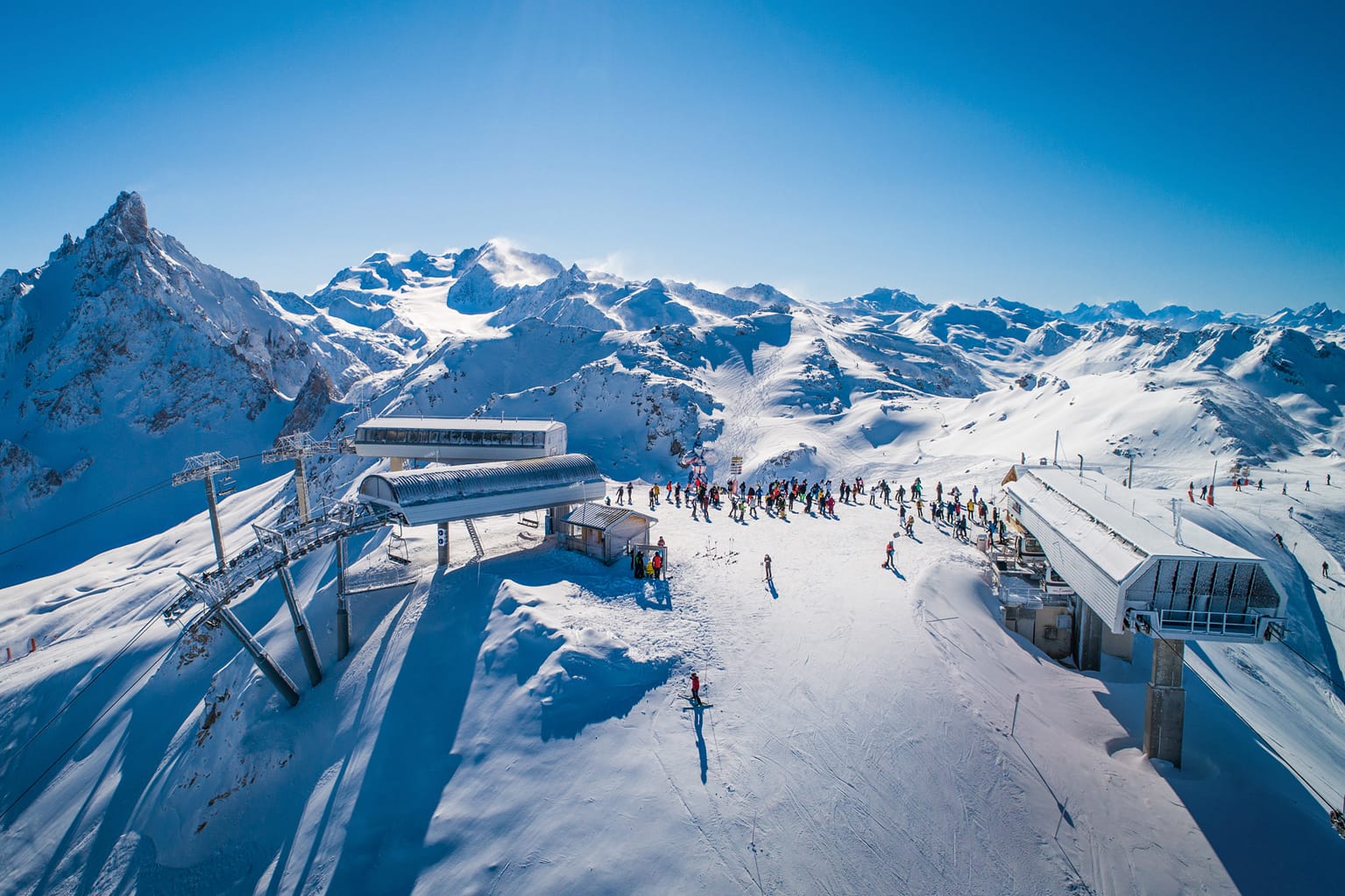 People at the top of Les 3 Vallées, France
