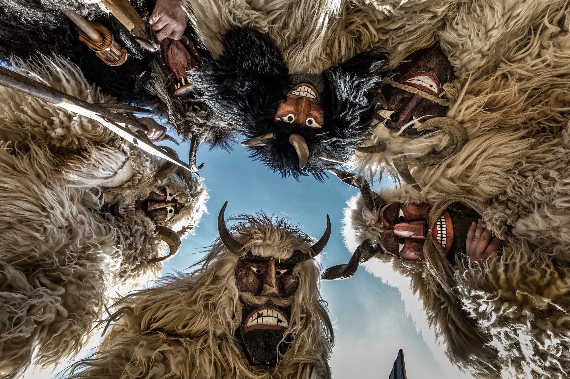 Busójárás In Mohács horned mask costumes