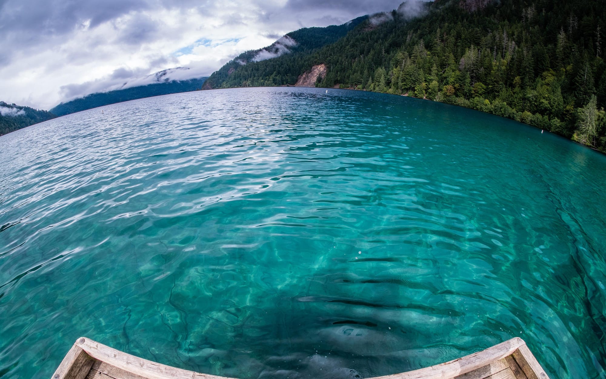 Crystal clear blue waters of Lake Crescent, Washington.