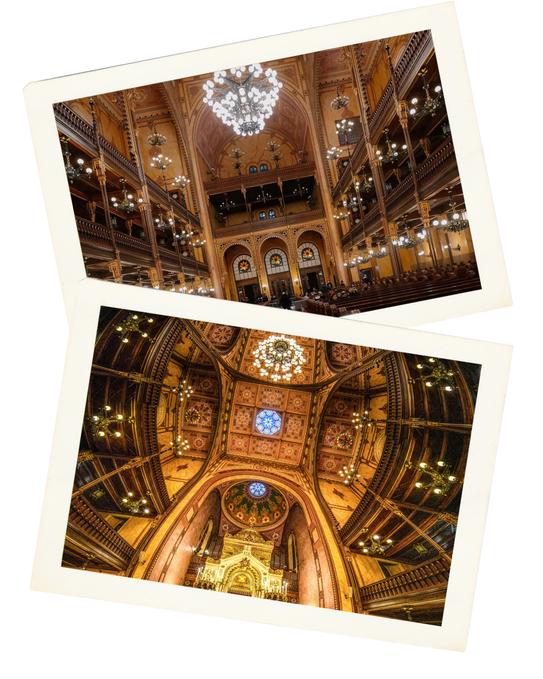 Two interior photos of Dohány Street Synagogue