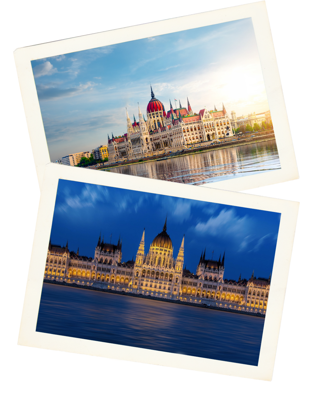 Two photos of the Hungarian Parliament Building