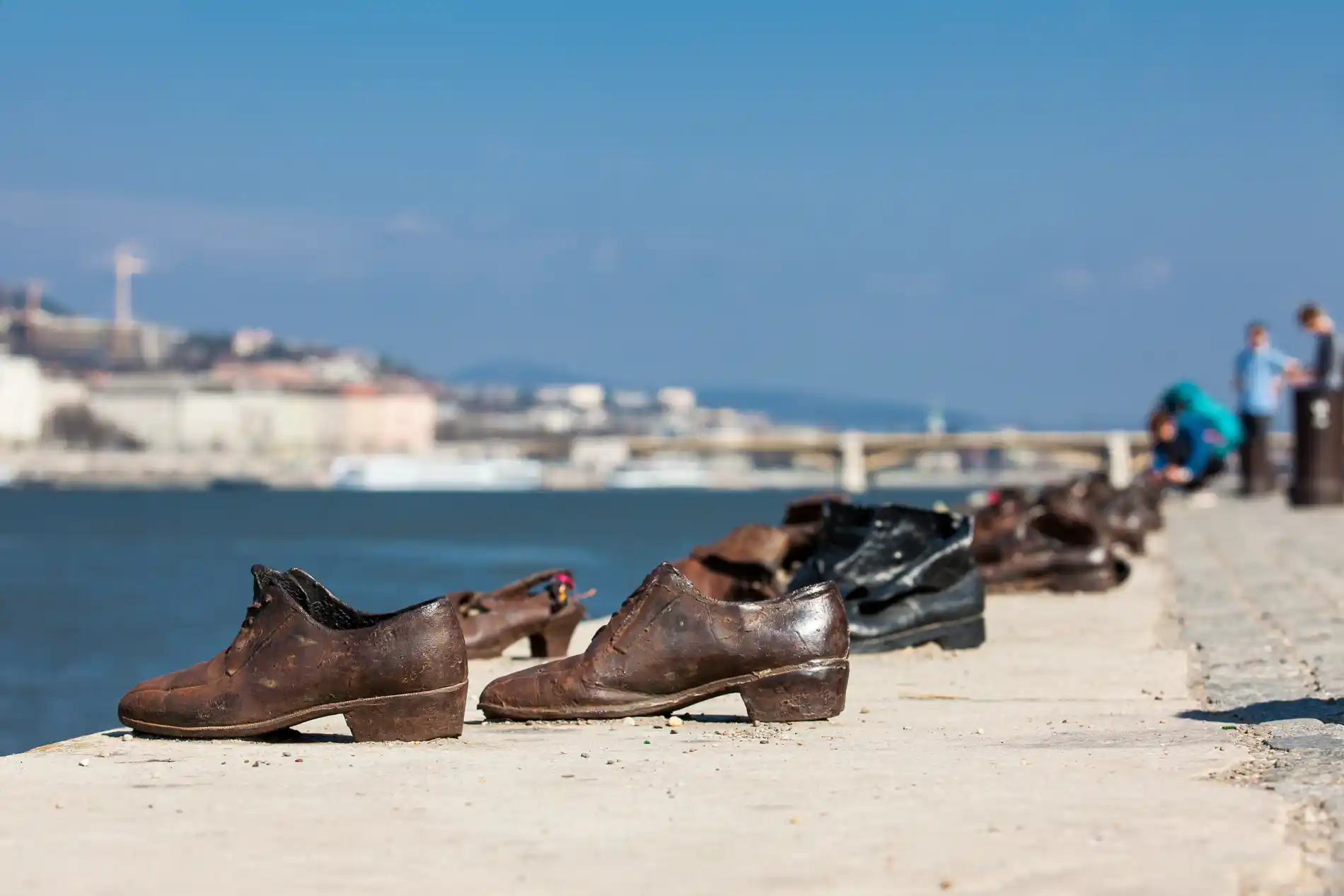 Shoes on the Danube Bank during the daytime in Budapest.