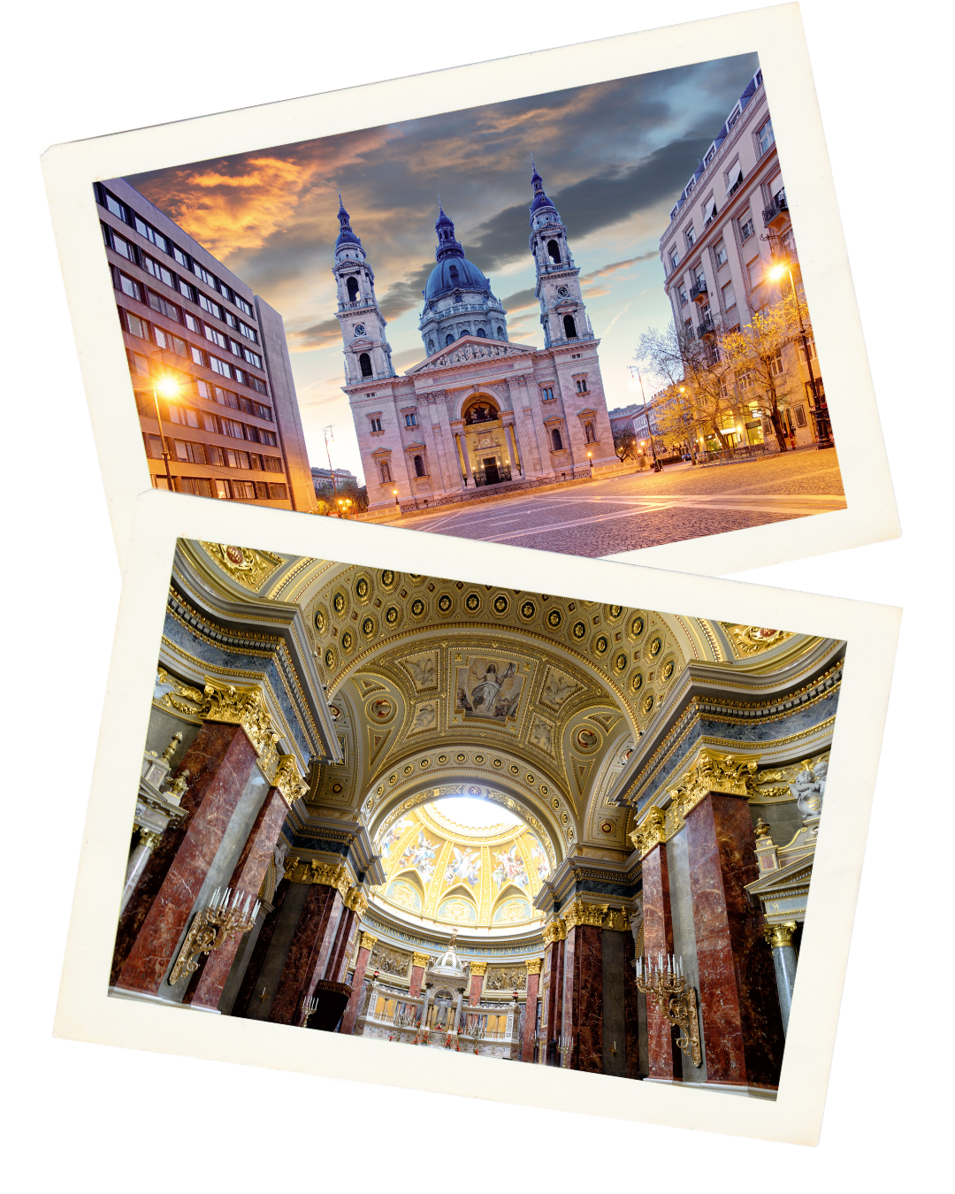 Two photos of St. Stephen’s Basilica in Budapest, Hungary.