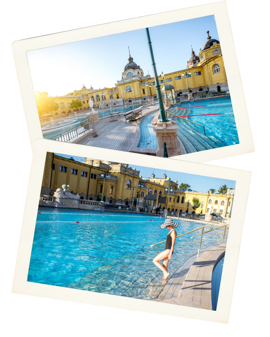 Woman entering the thermal pools at Széchenyi Thermal Bath in Budapest.