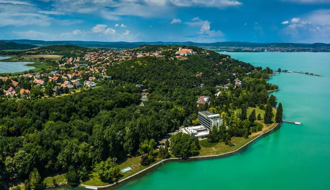 Ariel view of Lake Balaton in Hungary.