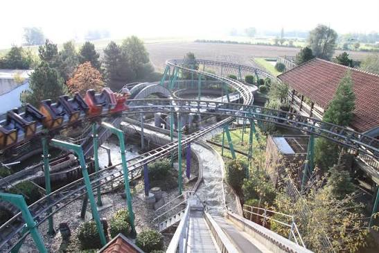 A roller coaster inside of Wunderland Kalkar amusement park.