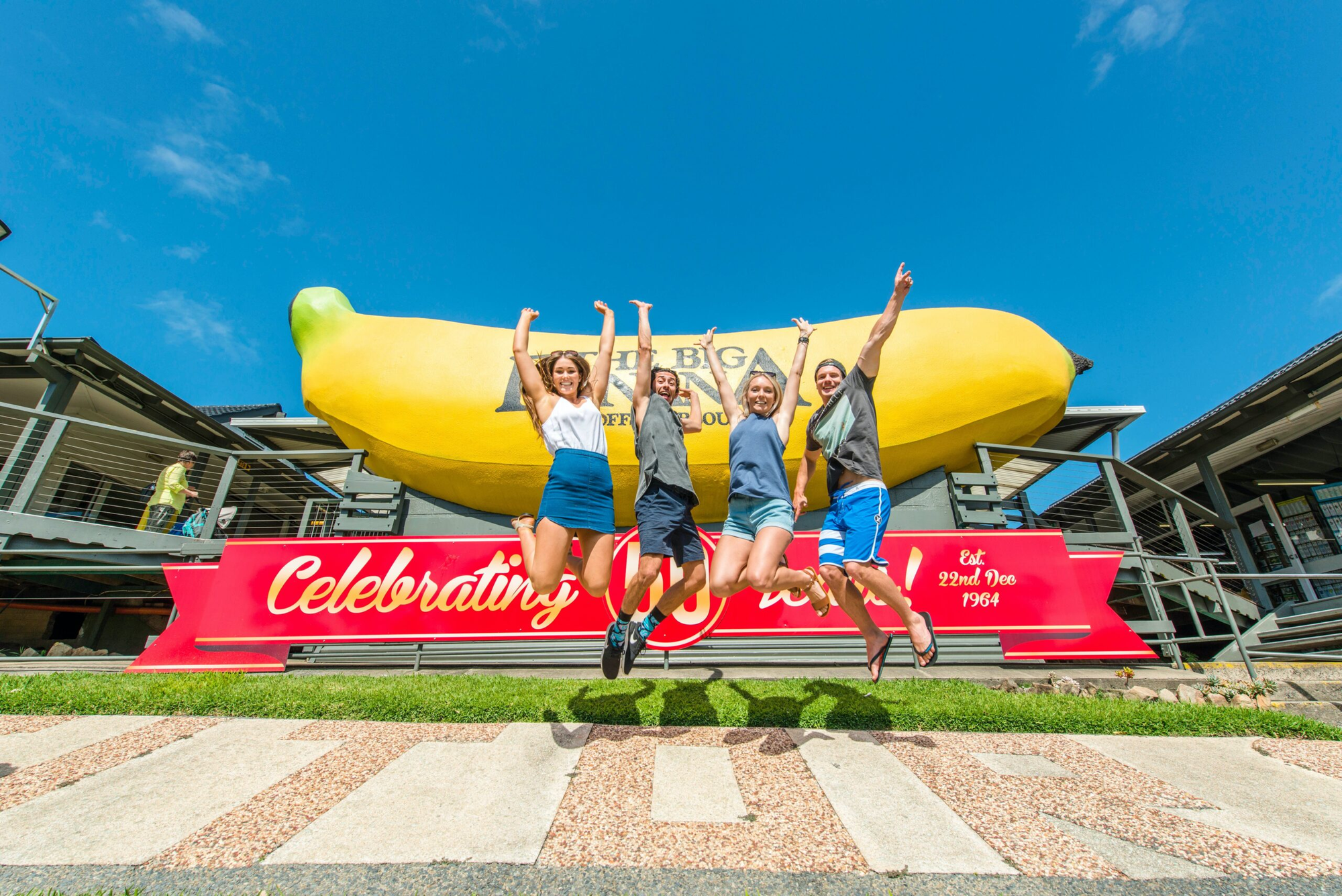 Girls at the entrance to the The Big Banana Fun Park in Coffs Harbour, Australia