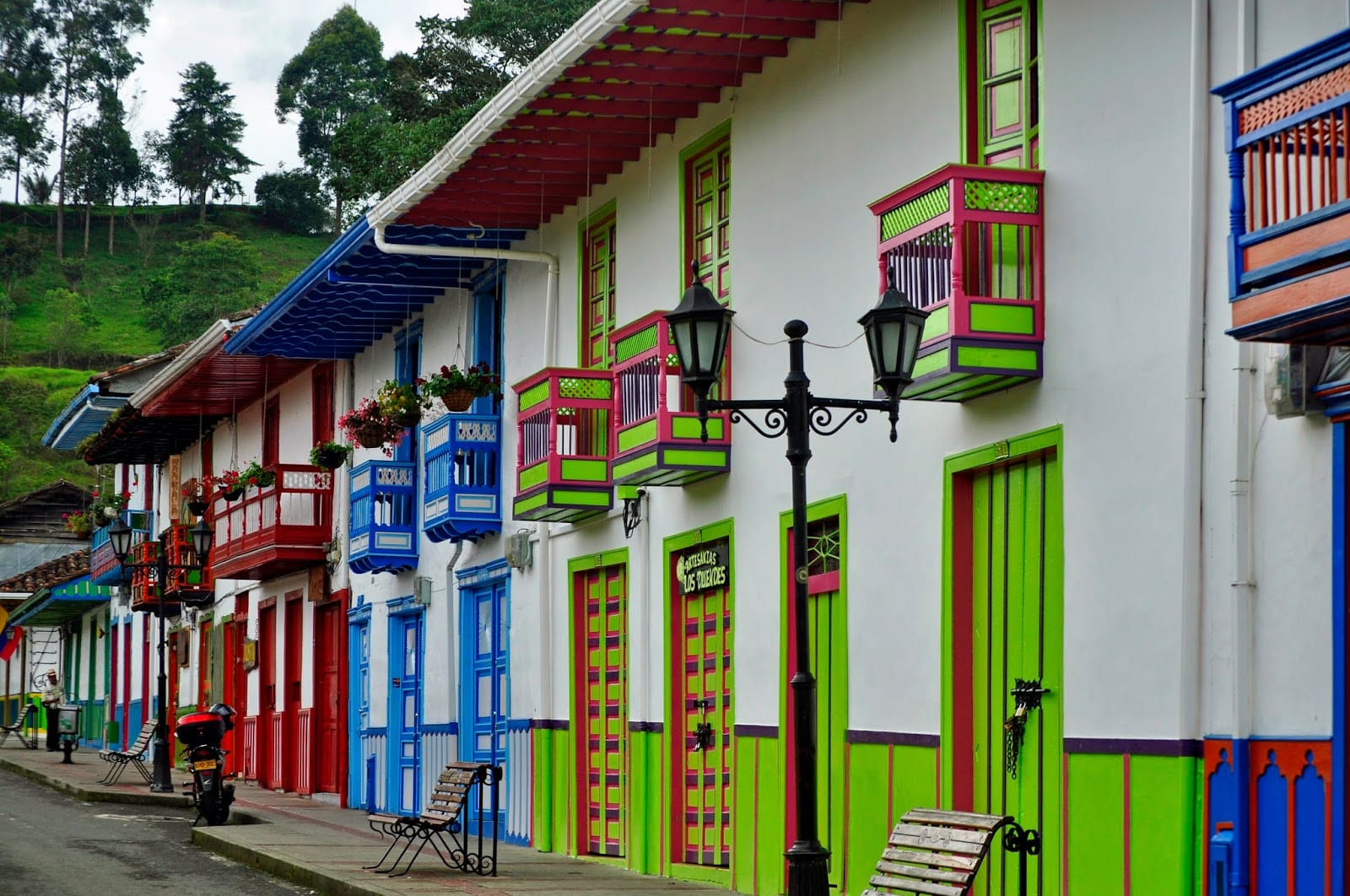 Colorful buildings in the streets of Salento, Colombia.